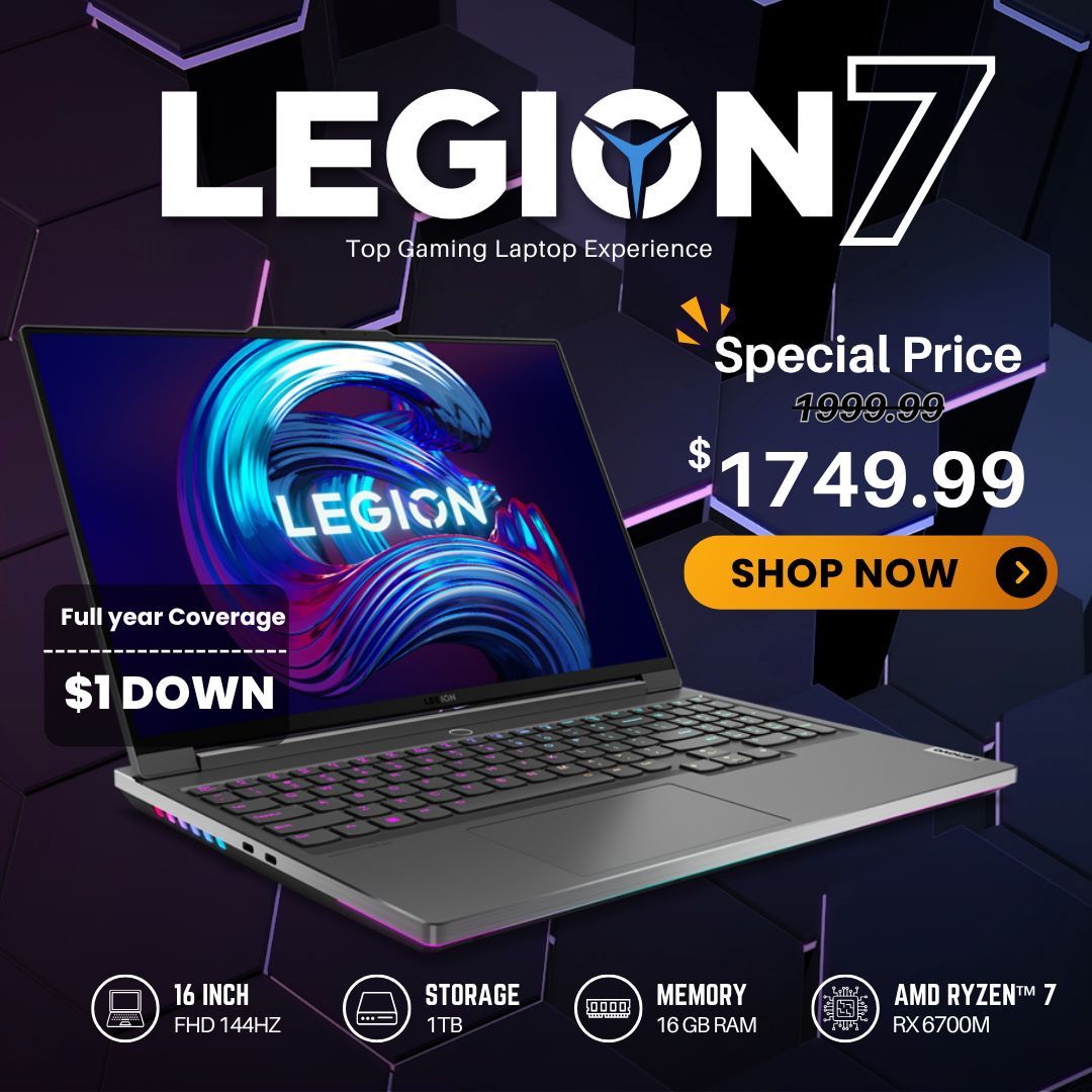 🎮 Lenovo Legion 7 16” Gaming Laptop – Save $200 + $1 Down 🔥