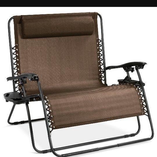 2-Person Double Wide Zero Gravity Chair Lounger w/ Cup Holders, Headrest