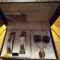 Anriya Milan Opal Collection "Brown Stones Opal" Watch, Bracelet, Earrings & Necklace


