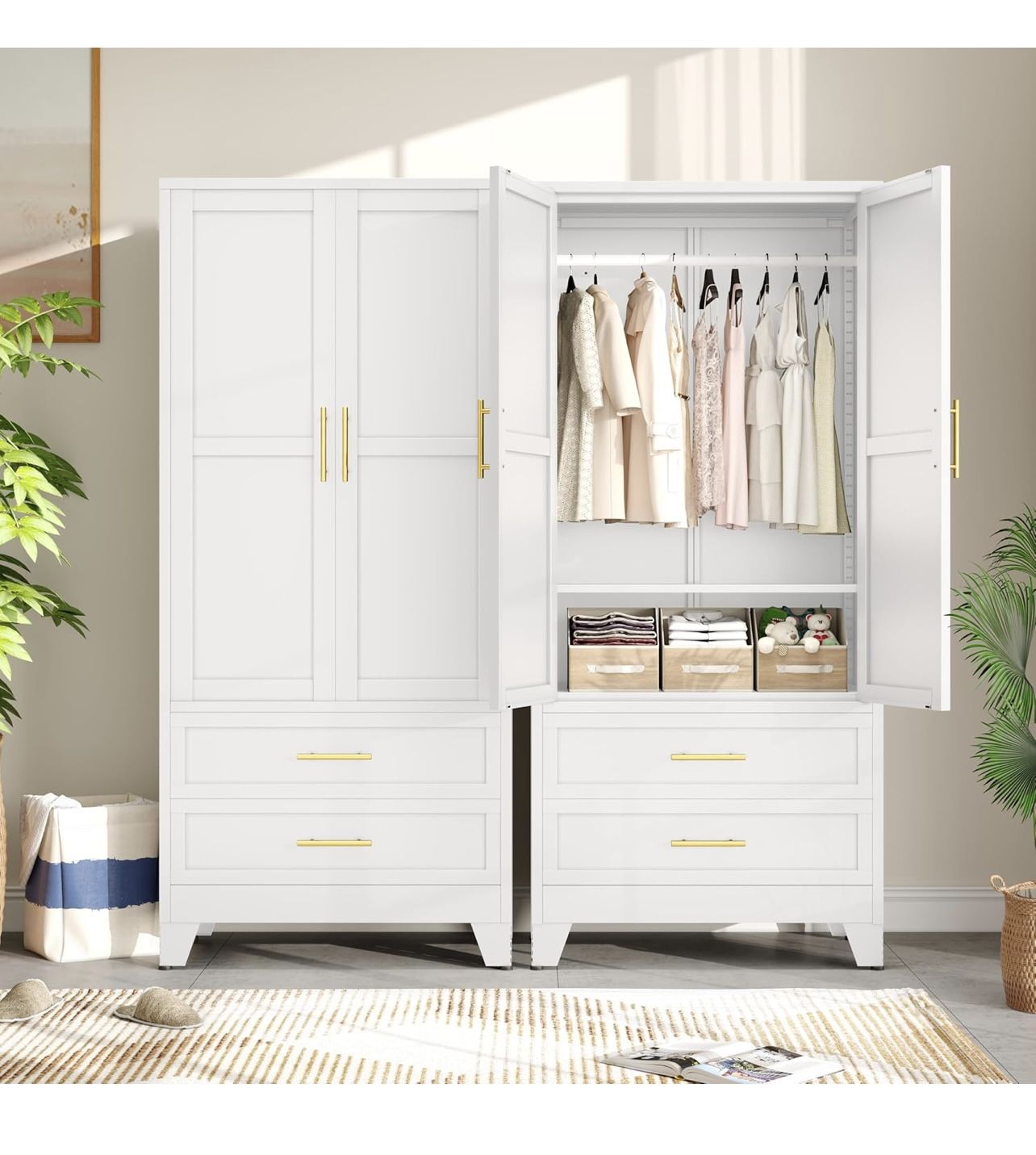 Metal Armoire Wardrobe Closet Storage Cabinet