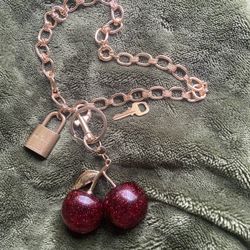 Authentic Louis Vuitton  Lock & Key #305 With Unbranded 18” Adjustable Chain With Unbranded Cherry Bag Charm/Key Chain 