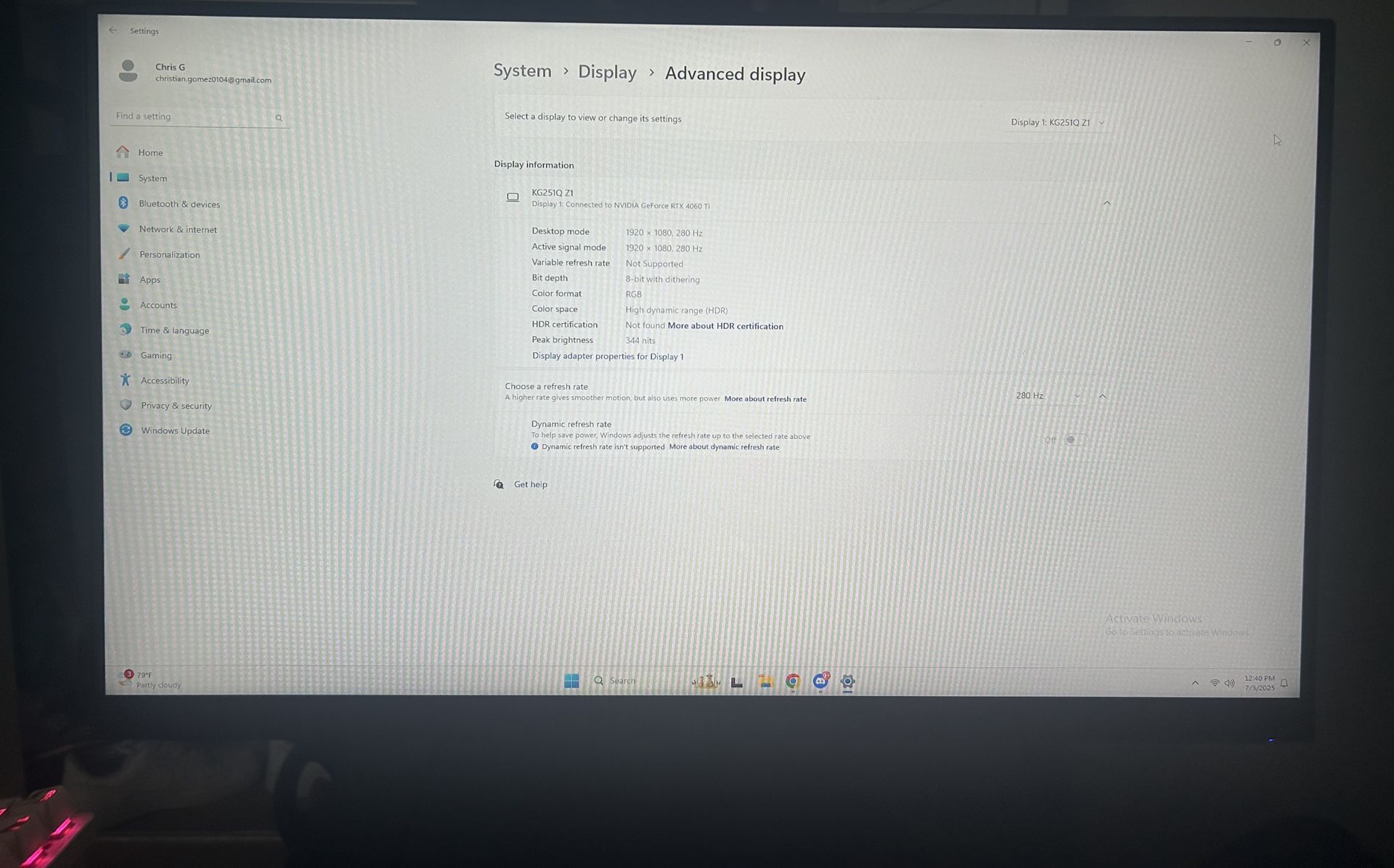 280hz Acer Gaming Monitor
