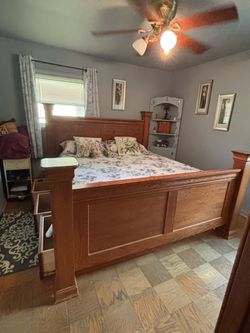 Penny Mustard Solid Oak King Size Bed