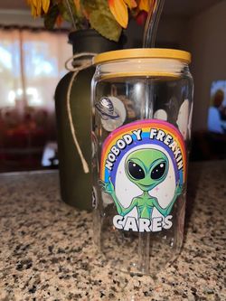 Glass Cup with Straw