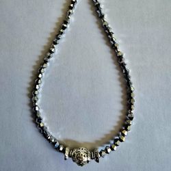 SWAROVSKI BEAD SILVER LAME LACE DISCO BALL PENDANT DESIGNER 16"CHOKER NECKLACE