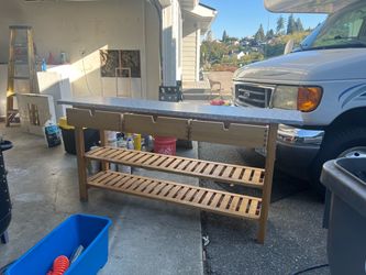 Cleaning out garage,  bench and  shelving