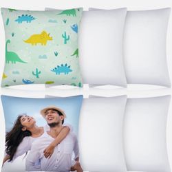 6Pcs Plain Sublimation Blank Pillow Case CoverFashion w/ Zipper 18x18in White
