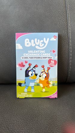 New Sealed 16 Bluey Valentine Exchange Cards & Fuzzy Stickers