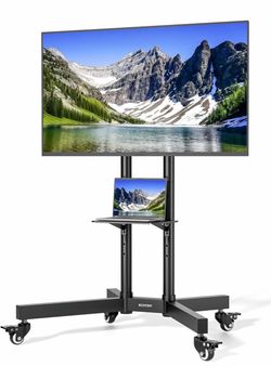 Heavy-Duty Rolling TV Stand for 32-85" TVs, 187 Ibs Mobile TV cart, 154 lb TV capacity, 33 lb tray, locking 360° wheels, 3 heights, ‡12° tilt and VESA