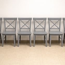 Set of 6 Gray Wooden Dining Chairs (X-Back Design) – Modern & Sturdy