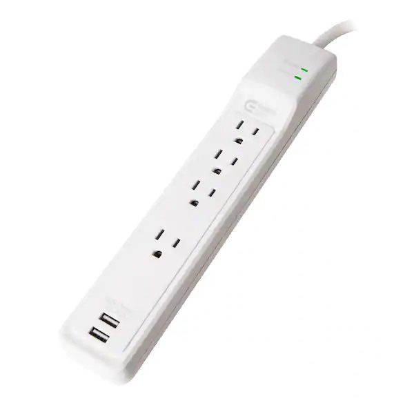 NEW commercial electric 4 ft. 4-Outlet Surge Protector with USB, White!