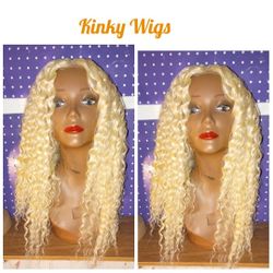 20" 613 Blonde Deep Wavy Curly 2x6 Lace Closure Glueless Human Blend Hair Wig 