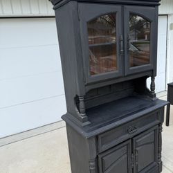 Refurbished Matte Black Hutch / Modern Farmhouse Coffee Bar & China Cabinet