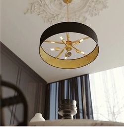 Brand New Satin Brass 5-Light Drum Pendant AFX Celine Black Collection