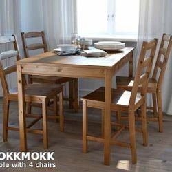 Ikea Dining Table Set - Jokkmokk - 4 Chairs with Justina Pads