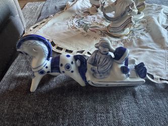 Gzhel Porcelain USSR Peasants W/ Sleigh