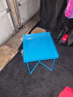 Blue Metal Tray Side Table