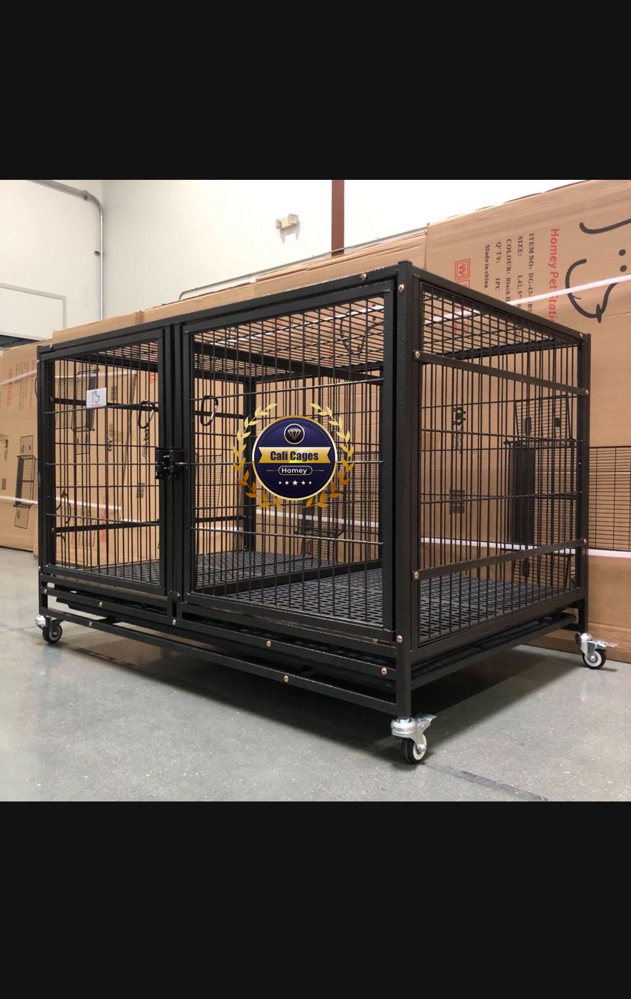 Dog Pet Cage Kennel Size 43” With Divider Feeding Bowls And Plastic Floor Grid New In Box 📦 