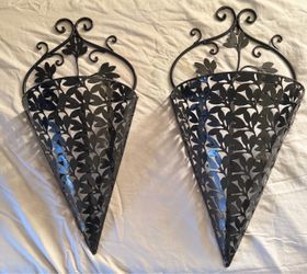 2 Sets of Vintage Black Metal Wall Hanger Baskets