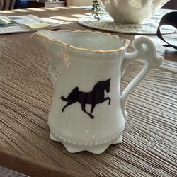 Vintage Porcelain Creamer Black Horse With Gold Gilt Rim