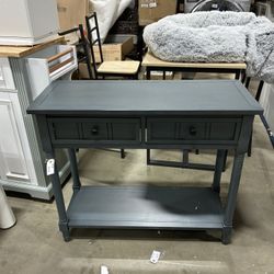 Newly Assembled 35.5 Inch Antique Entry Console Table with Drawers & Bottom Open Shelf, Solid Wood Sofa Couch Table for Entryway