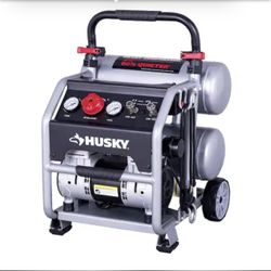 Husky 4.5 Gal. 175 PSI Portable Electric Oil-Free Quiet Twin Stack Jobsite Air Compressor w/Rubber Wheels and 2-Quick Couplers