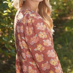 MATILDA JANE Womens Botanical Beauty Textured Floral Boho Blouse Size Small NWT