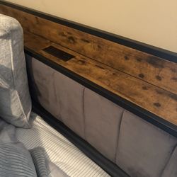 Full Size  Grey Headboard With Usb And Electrical Outlet