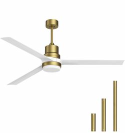 Ceiling Fans With Lights 60-In White Ceiling Fan With Dimmable LED Light Kit Remote Control Modern Blades Reversible DC Motor, 6-Speed, Timer