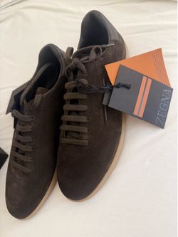 ZEGNA - DARK BROWN 232 SUEDE SNEAKERS (M,  size 12)