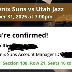 2 Suns Tiickets Lower Level 10/31 Home Game
