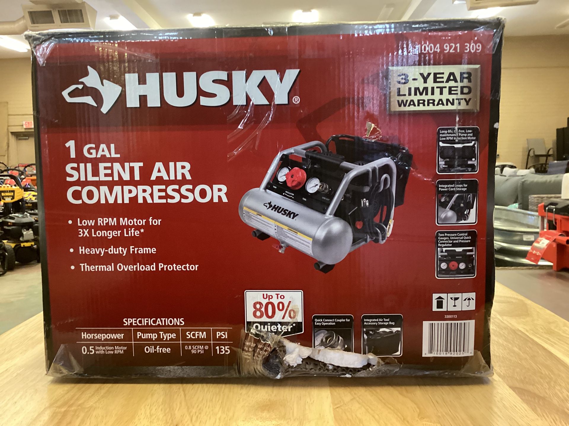(NEW) Husky 1 Gal. Portable Electric-Powered Silent Air Compressor