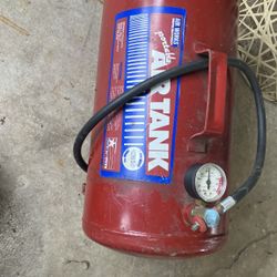 Air Works portable air tank with pressure gauge and hose. Great for inflating tires, bicycles, sports equipment, and other items when you don’t have a