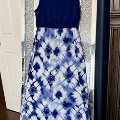 Junior Women’s Size Large Blue Tie-Dye Midi Dress – Comfortable & Flowy