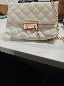 White Quilted Handbag Gold Chain