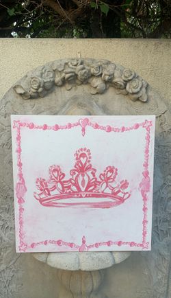 Princess Crown - Girls Bedroom Art Decor - Pink/White