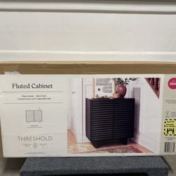 Sleek Black 2-Door Fluted Accent Cabinet – Modern Storage Style! 