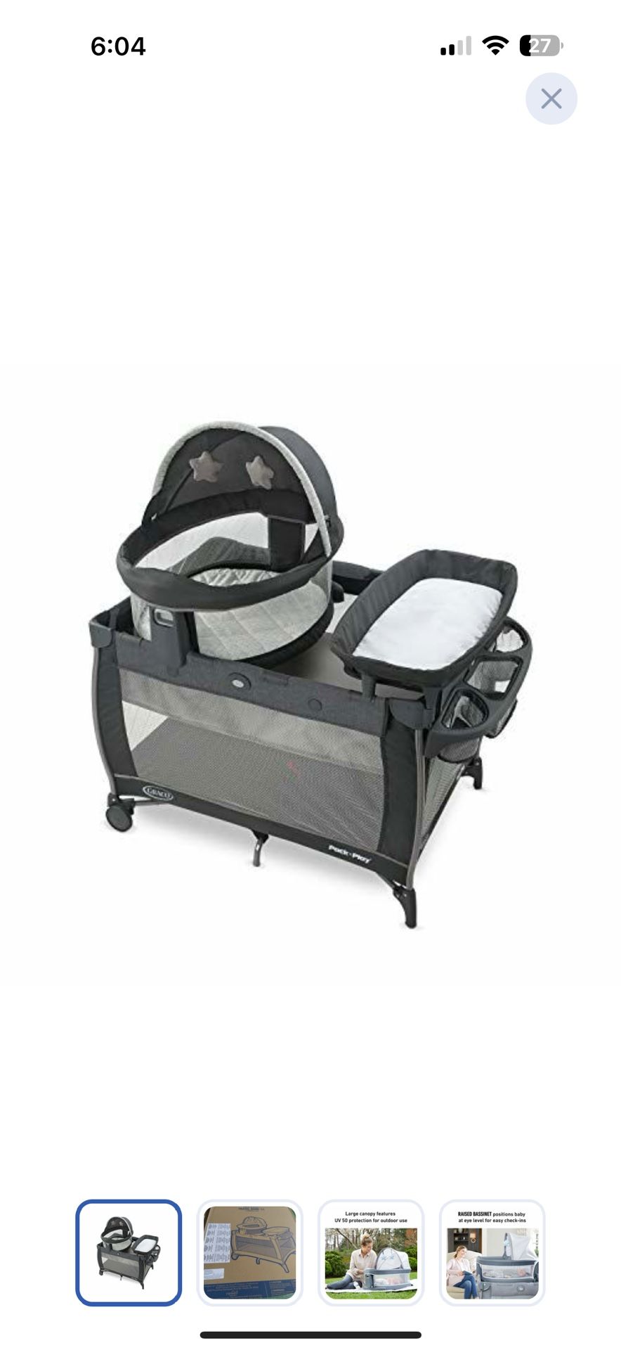 Graco Pack n Play Dome LX Playard with Baby Bassinet, Lightweight Portable Crib, Push-Button Fold Travel Crib, Redmond, Convertible