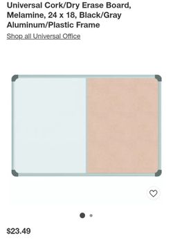 Universal Cork/Dry Erase Board, Melamine, 24 x 18, Black/Gray Aluminum/Plastic Frame