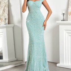 Mint green Velvet Sequins Gown Mermaid Hem Size large