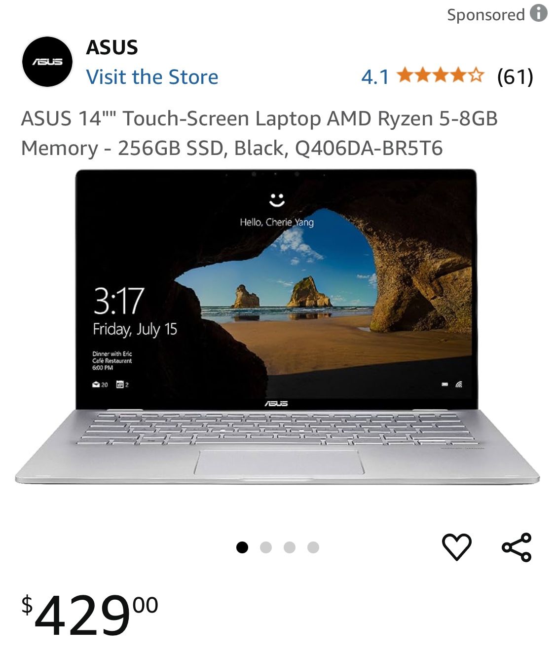 ASUS 14"" Touch-Screen Laptop With Upgraded Storage