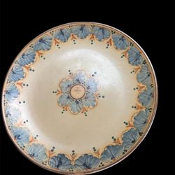 Italian Pottery Plate 14.5” Round Signed Tray Platter 2” Tall