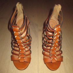 COACH leather snake strappy heels