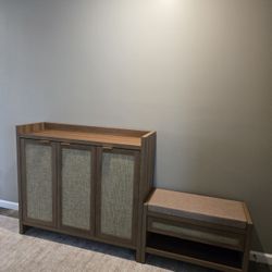 Boho Farmhouse Storage Cabinet & Bench