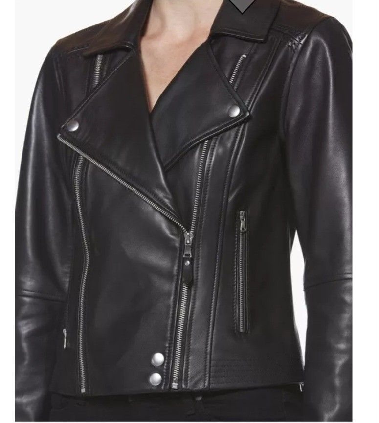 PAIGE  Womens Fontana Leather Black Moto Jacket Size XS