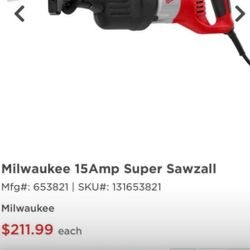 Milwaukee 15amp Auper Sawzall