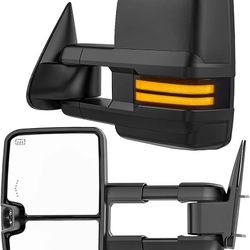 Smoked Lens Sequential Signal Tow Mirrors Compatible with 2007-2021 Toyota Tundra & 2008-2017 Toyota Sequoia, Heated Extended Trailer Towing Side Mirr