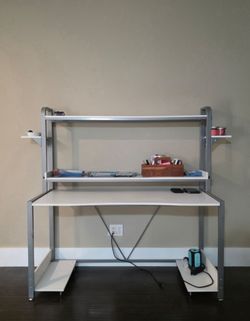 Silver & White Office/gaming Desk with Storage Shelves