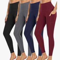 4 Pack Workout Leggings for Women with Pockets,High Waisted Tummy Control Yoga Pants for Workout Running  4 Pack Value Set: You can enjoy 4 pack of hi