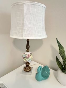 Gorgeous Vintage Italian 1950’s Table Lamp with Ceramic Flowers and Marble Base